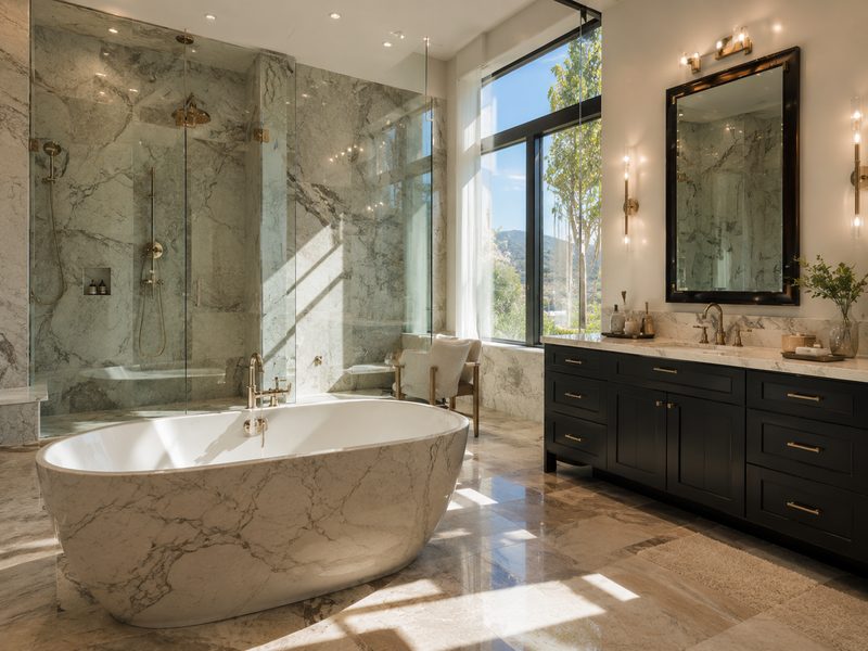 Detailed cleaning of a marble luxury bathroom